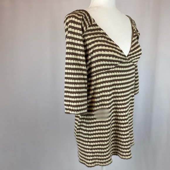 Express Striped Top with Sweetheart Neckline in Brown and Cream, Size S. - Picture 2 of 5